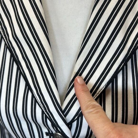 Club Monaco - Cropped Striped Blazer w/ Silver Buttons - Size 2, Black, White - Picture 17 of 17